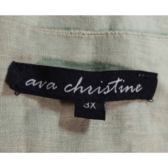 Ava Christine Shirt Ladies 3x Green Linen Blend Long Sleeve V-Neck Light Weight - Picture 6 of 8